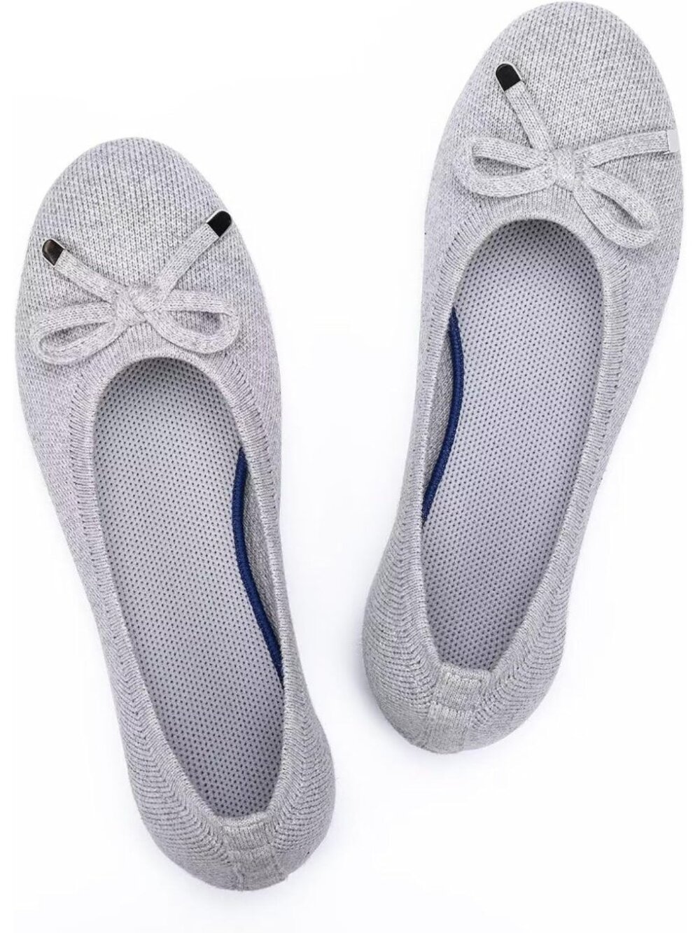 Women's Light Grey Ballet Flat Low Wedge Comfort Soft Round Toe Slip Shoes